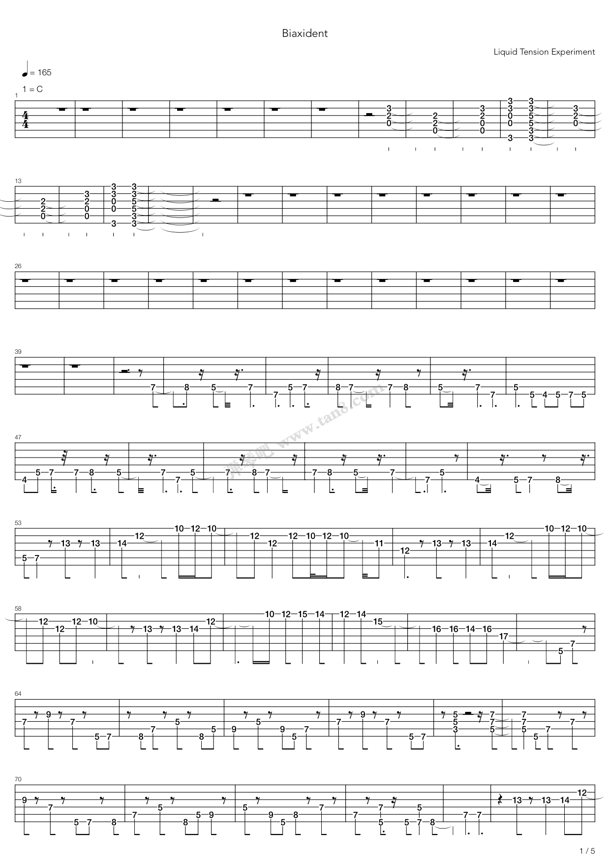 《Biaxident》吉他谱-C大调音乐网