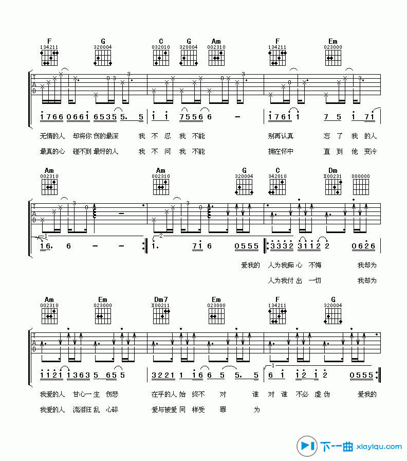 《游鸿明爱我的人和我爱的人吉他谱C调(吉他六线谱)》吉他谱-C大调音乐网