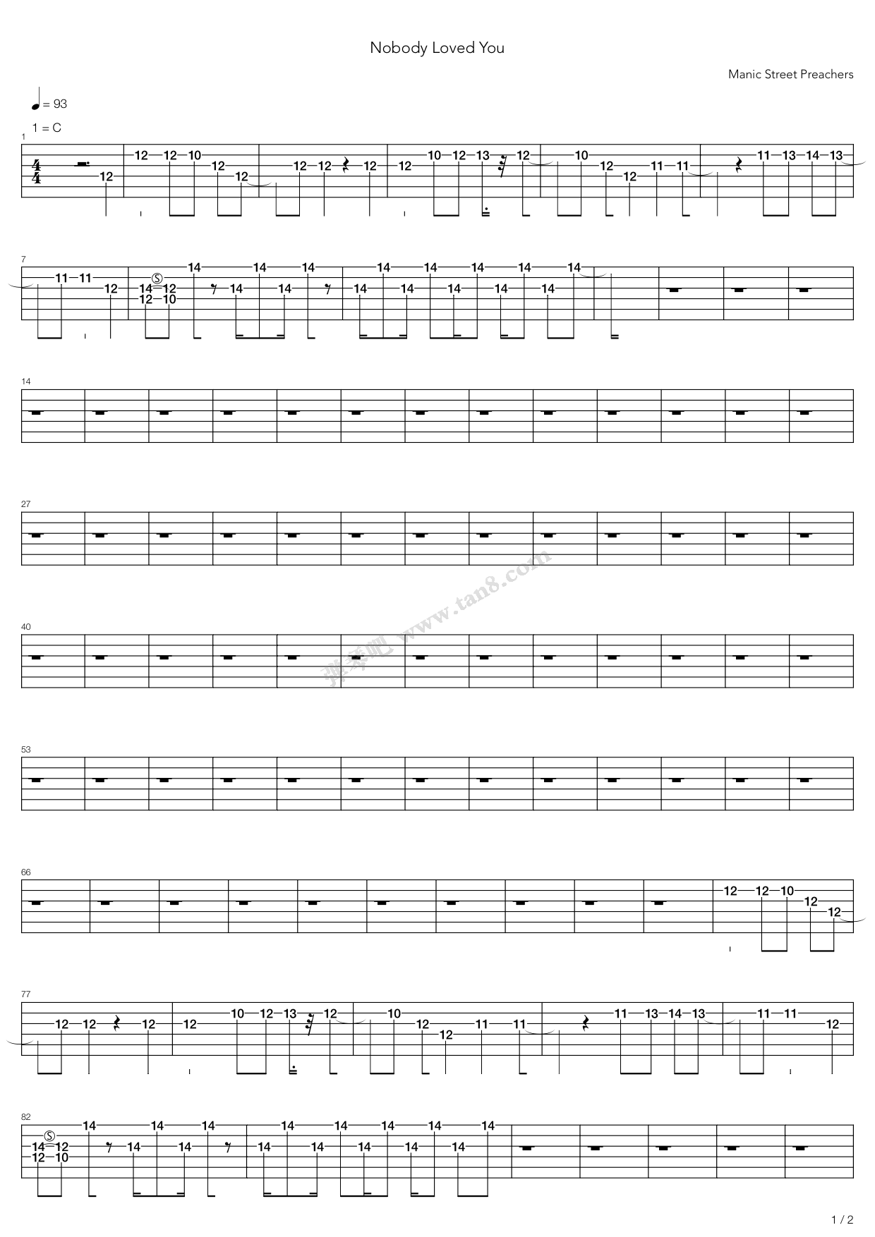 《Nobody Loved You》吉他谱-C大调音乐网