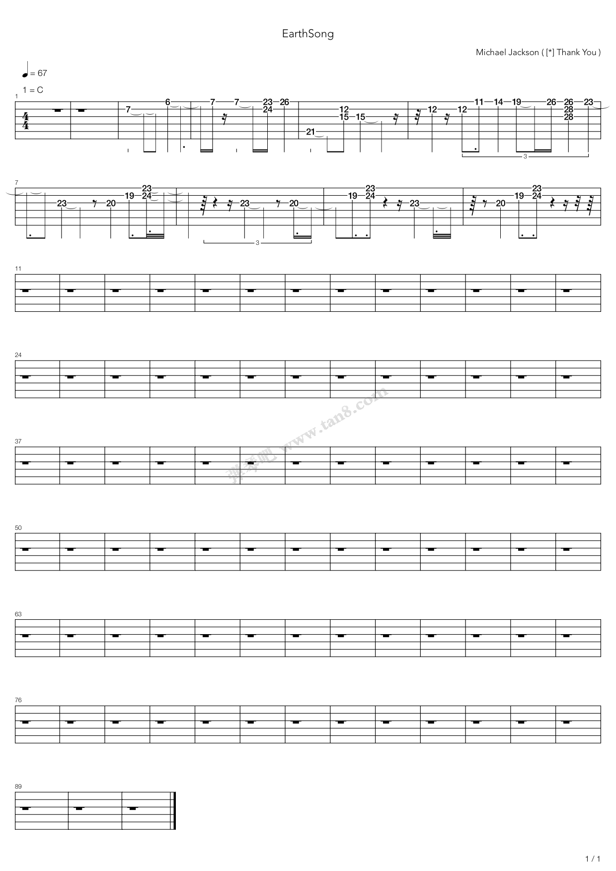 《Earth Song》吉他谱-C大调音乐网