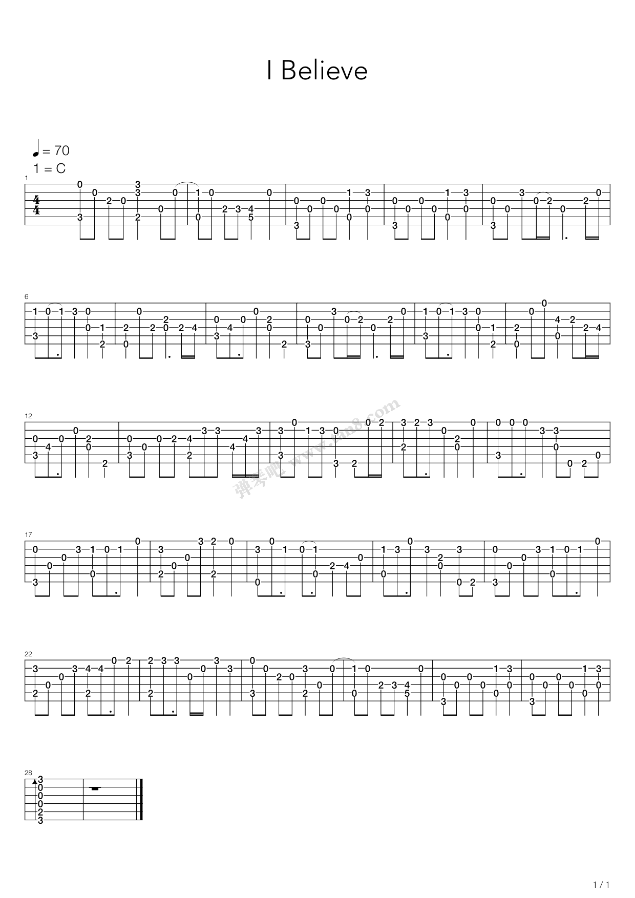 《我的野蛮女友 - I believe》吉他谱-C大调音乐网