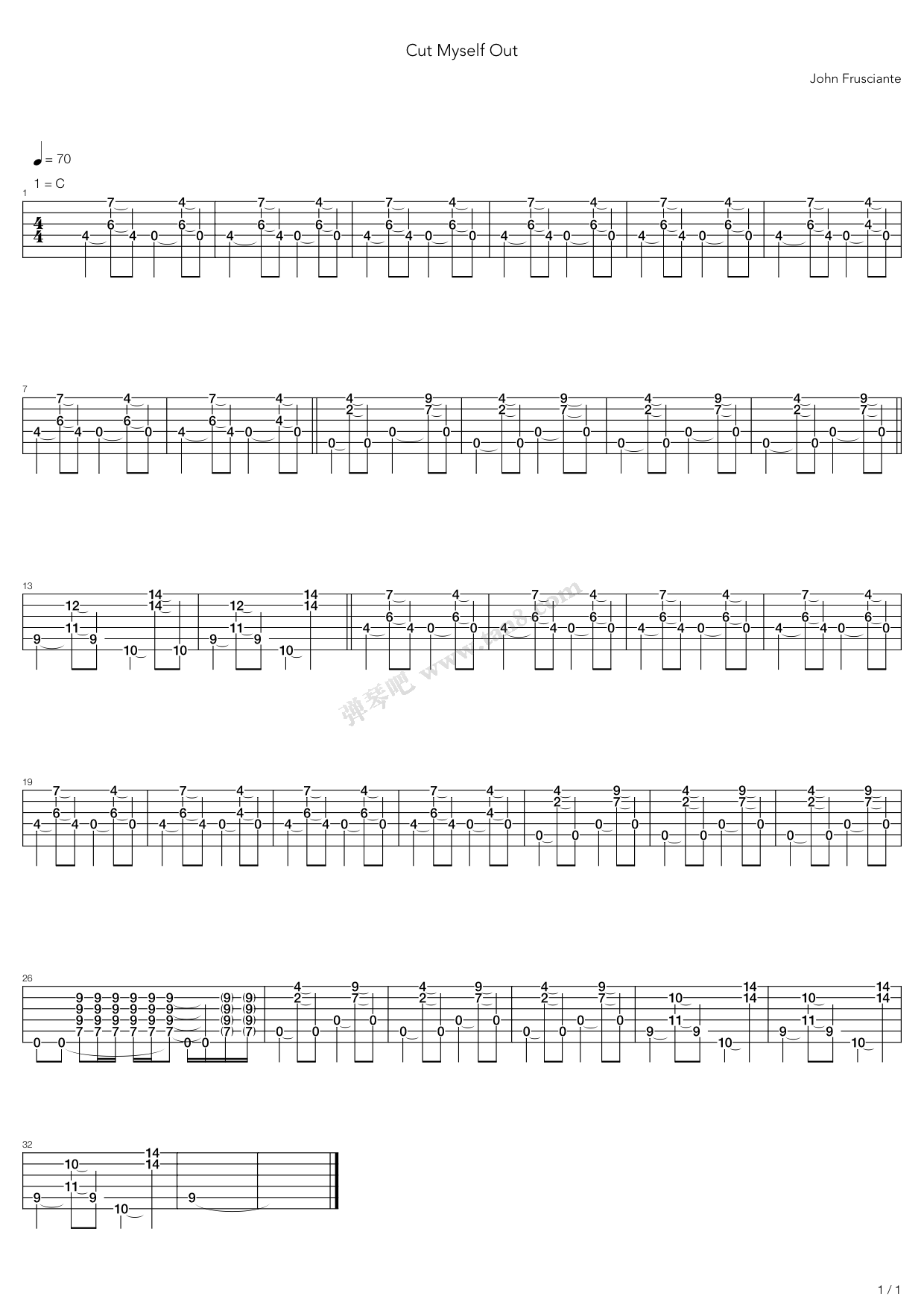 《Cut Myself Out》吉他谱-C大调音乐网