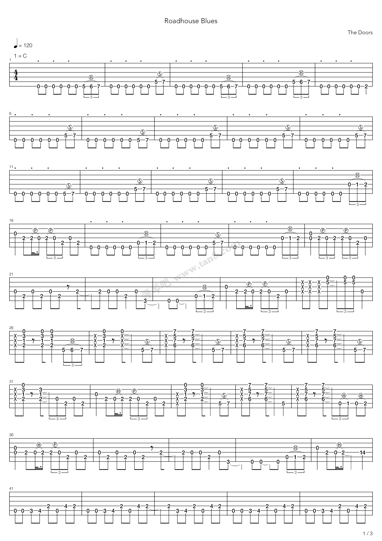 《Roadhouse Blues》吉他谱-C大调音乐网