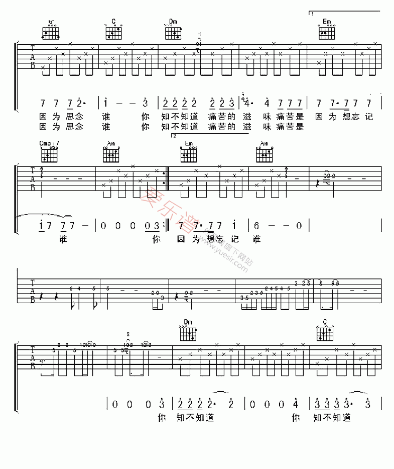 《巫启贤《思念谁》》吉他谱-C大调音乐网