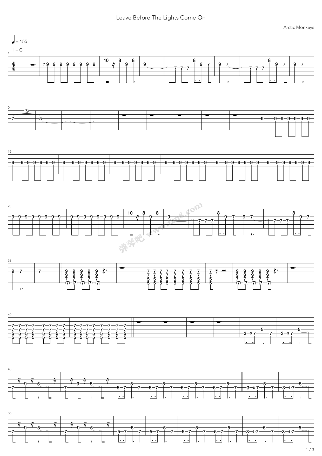 《Leave Before The Lights Come On》吉他谱-C大调音乐网