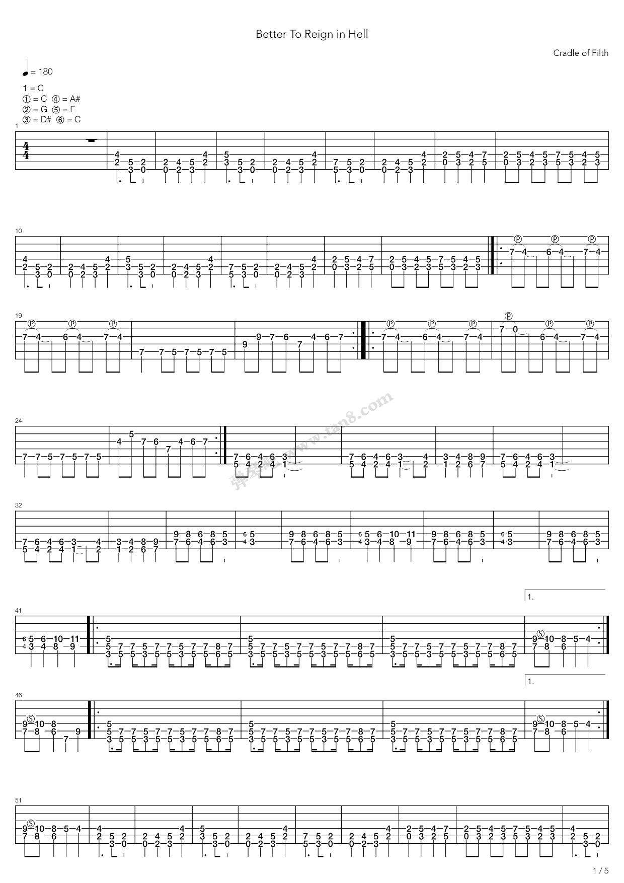 《Better To Reign In Hell》吉他谱-C大调音乐网