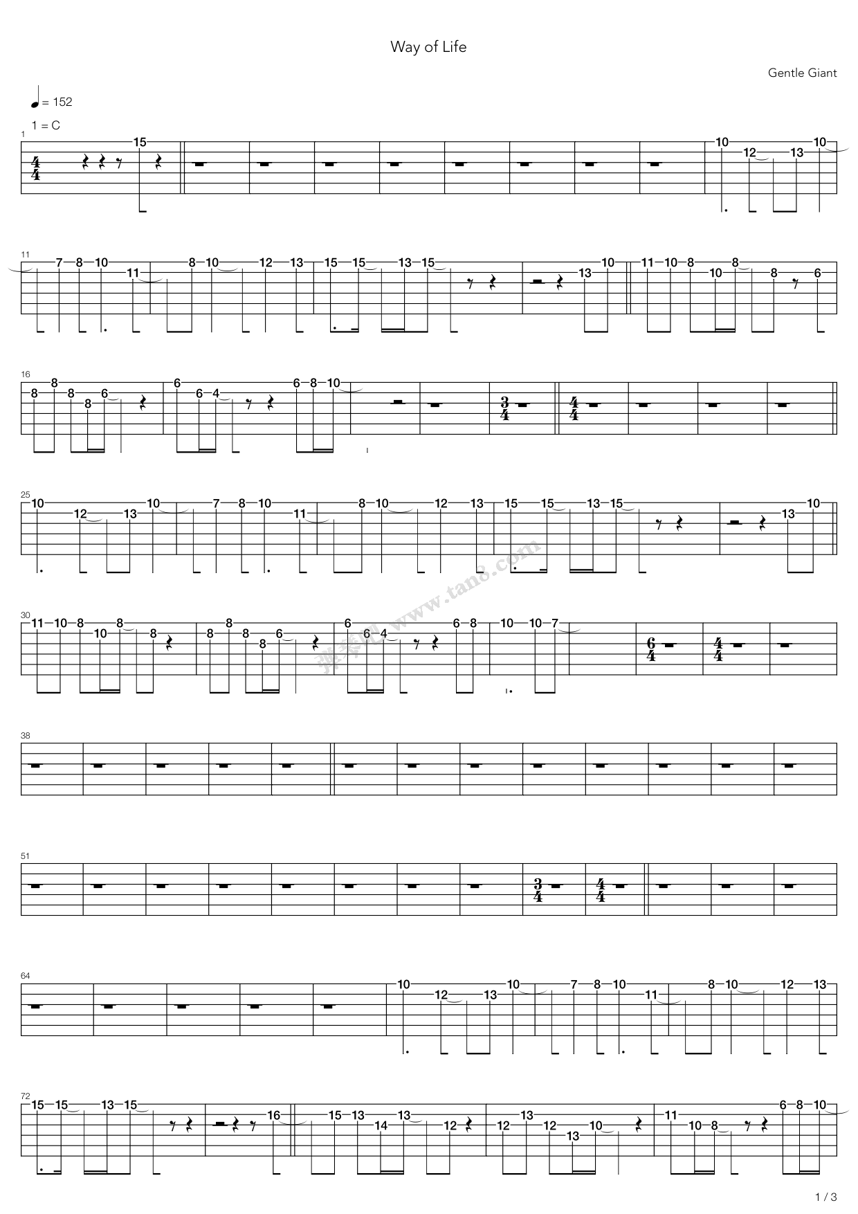 《Way Of Life》吉他谱-C大调音乐网