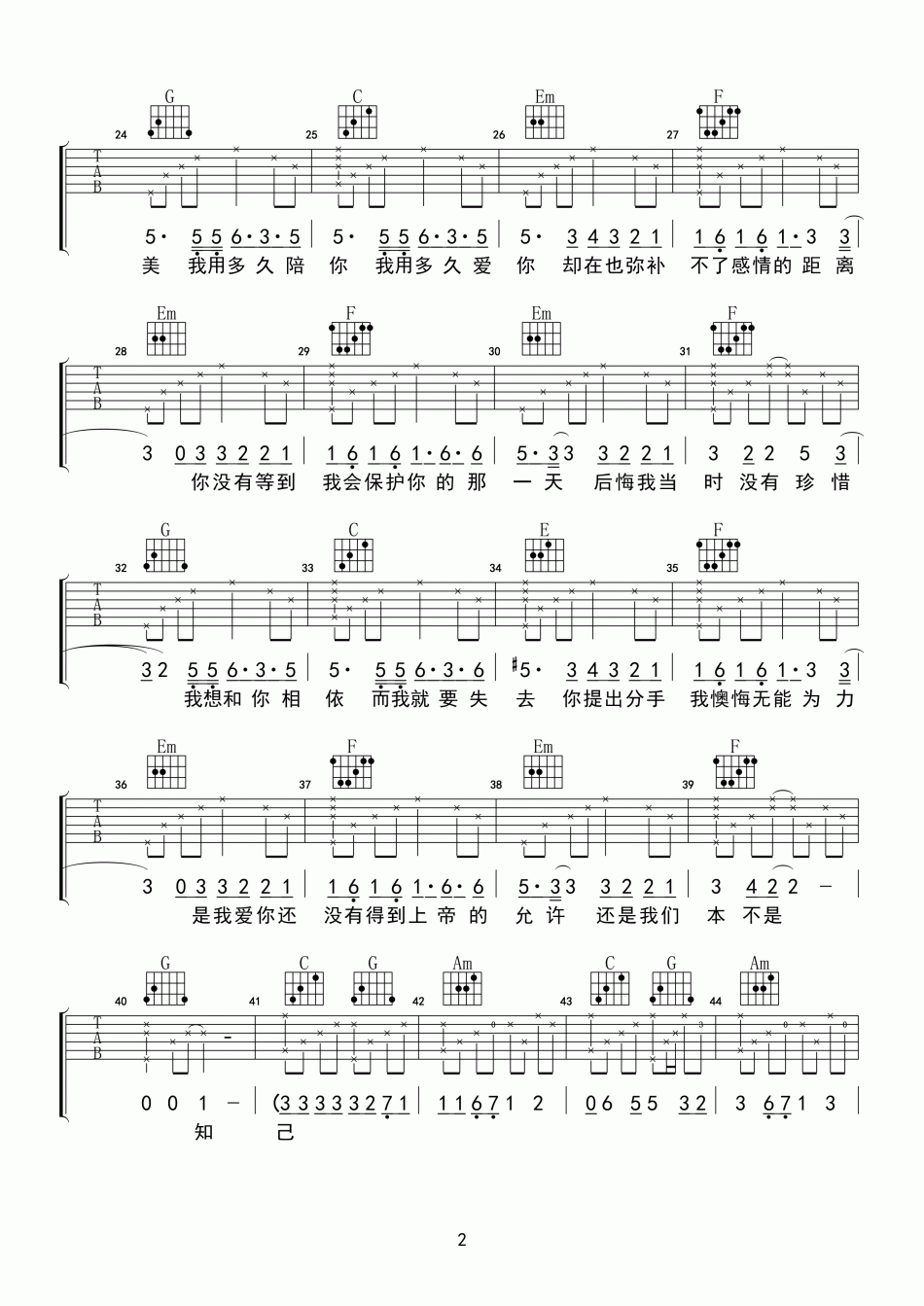 《无能为力》吉他谱-C大调音乐网