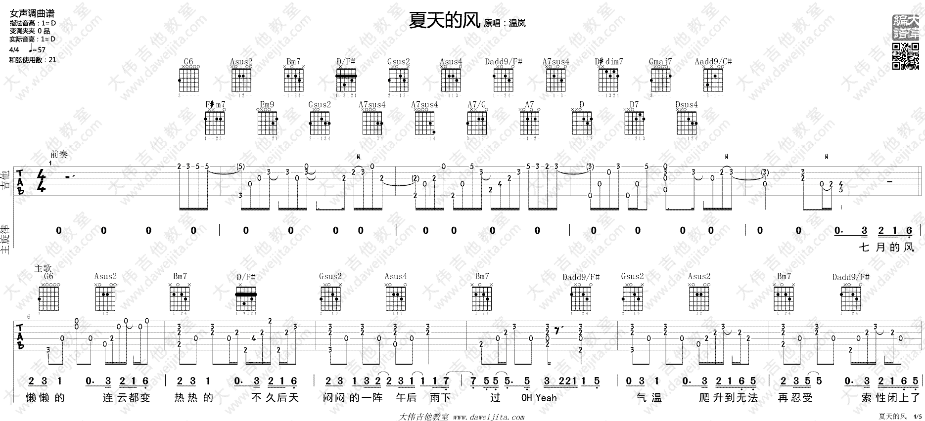 《《夏天的风》吉他谱_温岚_附弹唱演示》吉他谱-C大调音乐网