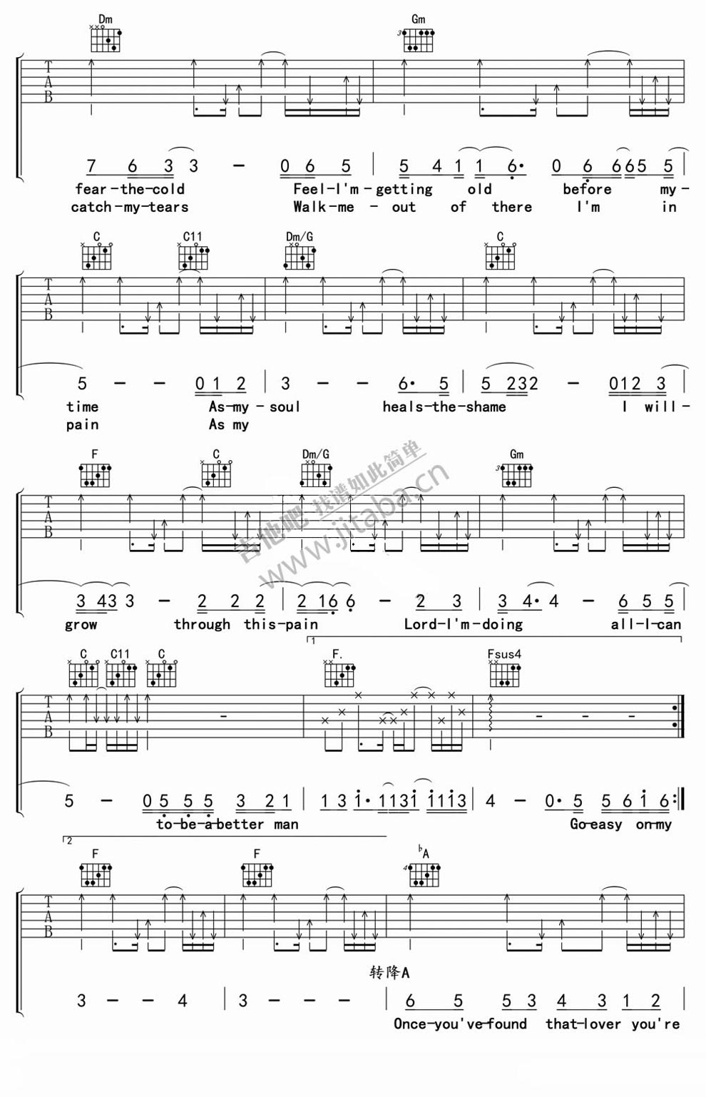 《Better Man 英文歌曲-Robbie Williams-吉他图谱》吉他谱-C大调音乐网