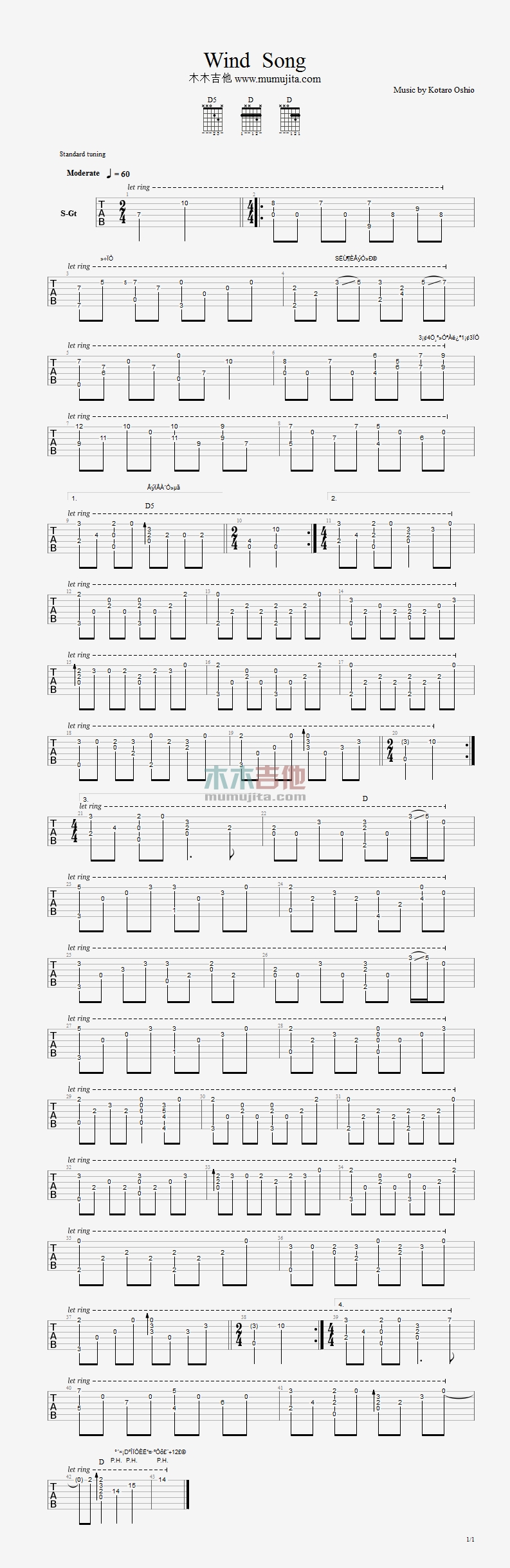 《Wind Song(风之诗)(指弹)》吉他谱-C大调音乐网