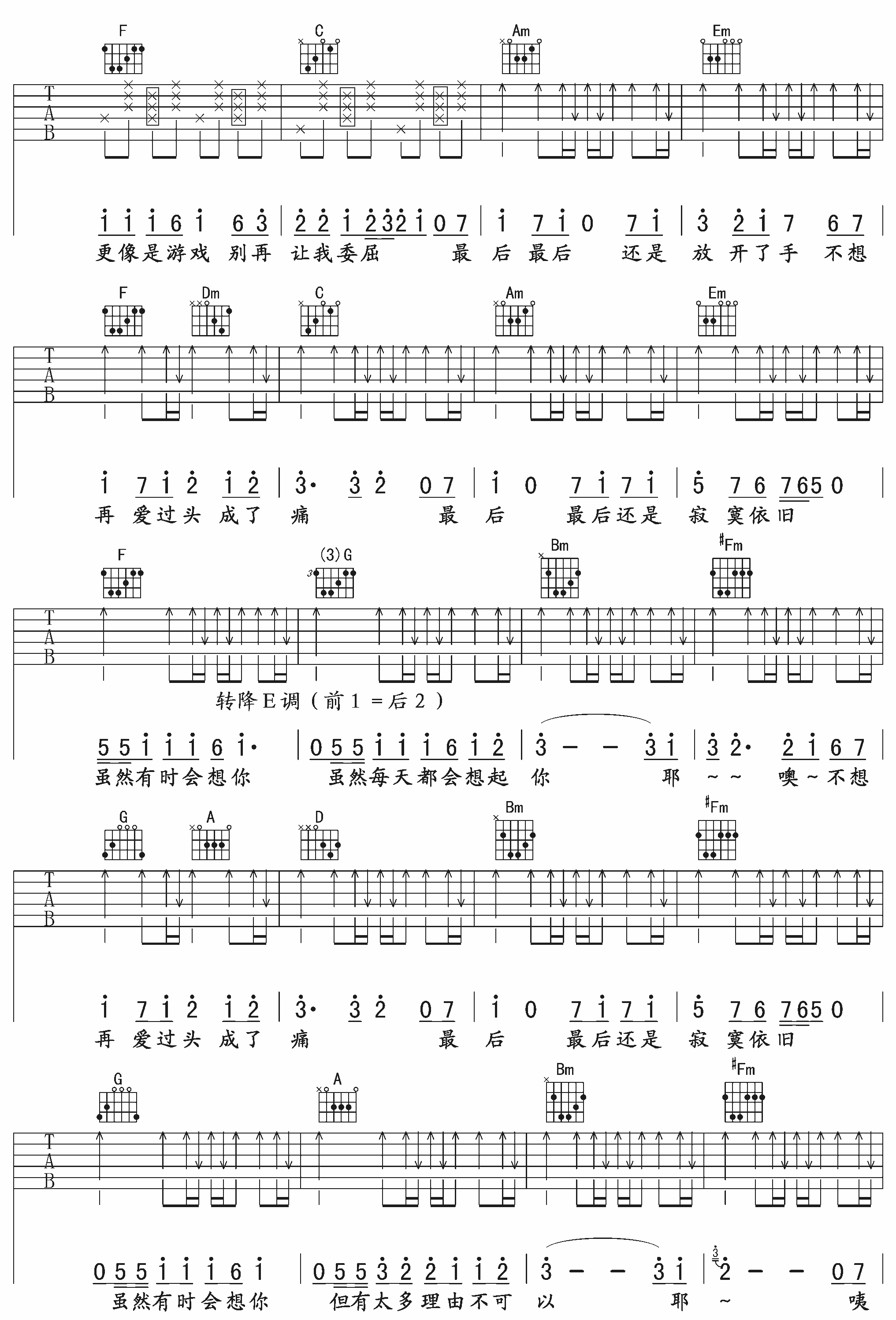 刘心 雨过之后吉他谱 现场版-C大调音乐网