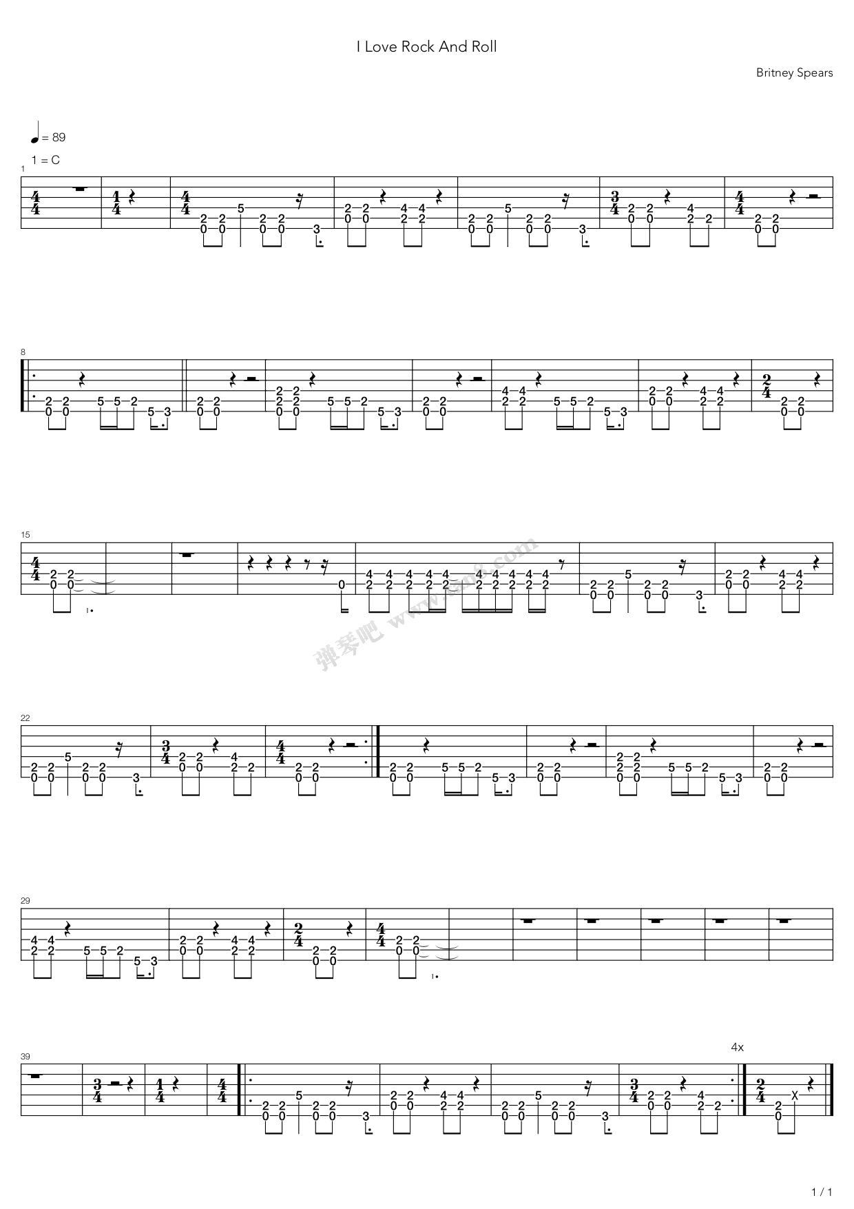 《I Love Rock N Roll》吉他谱-C大调音乐网