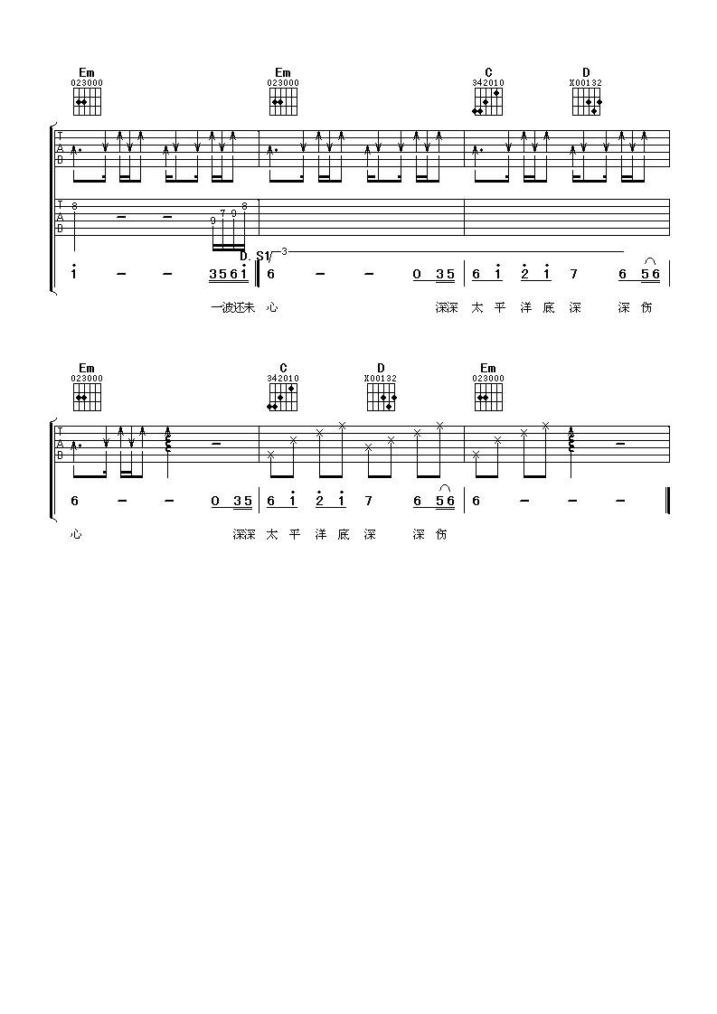 任贤齐 伤心太平洋吉他谱-C大调音乐网