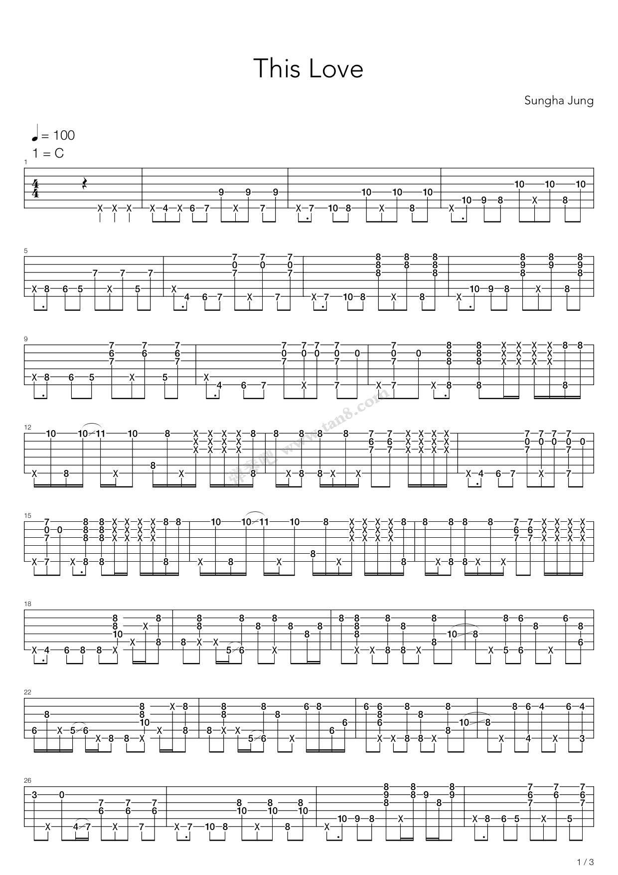 《This Love（指弹版，郑成河）》吉他谱-C大调音乐网