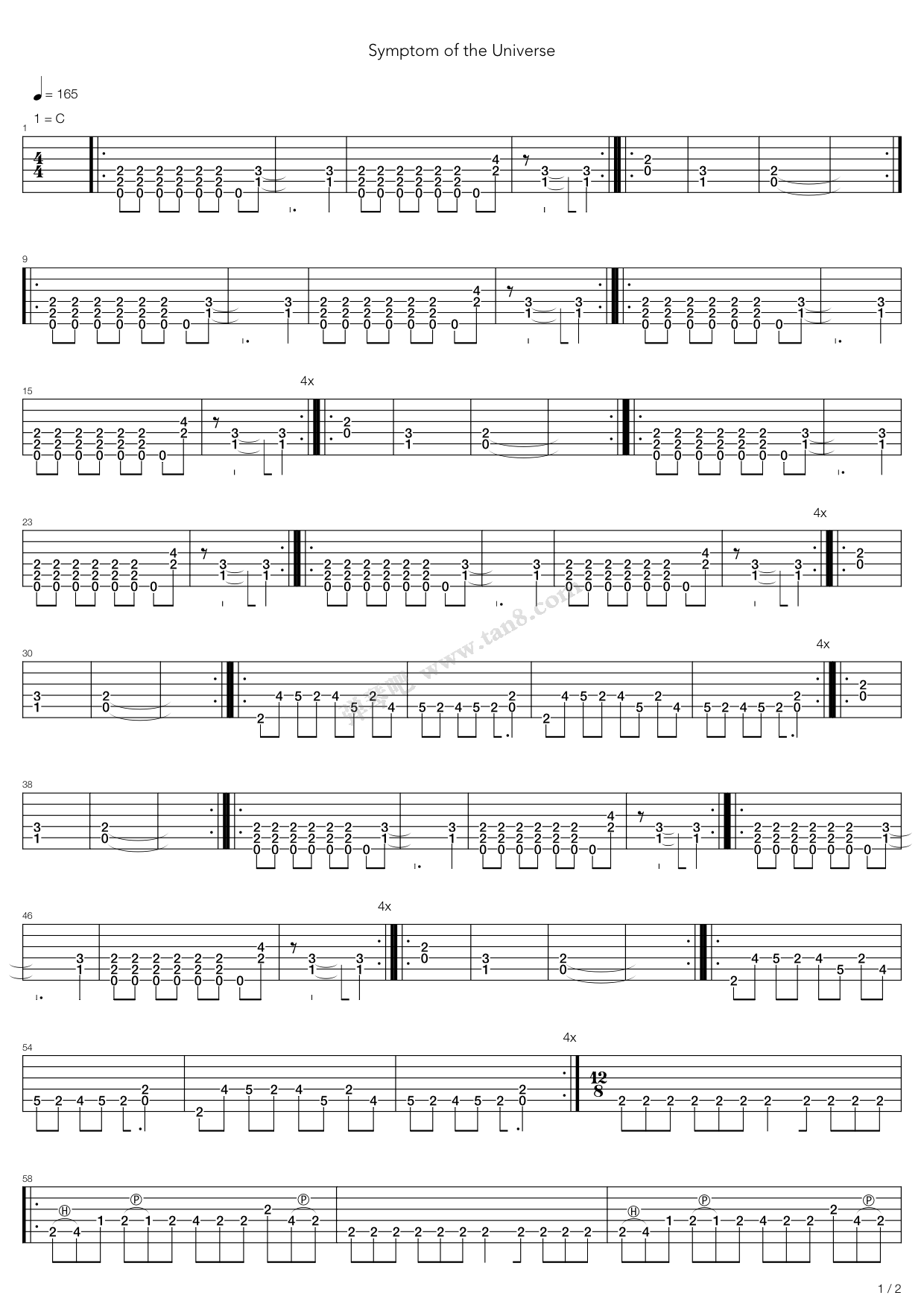 《Symptom Of The Universe》吉他谱-C大调音乐网