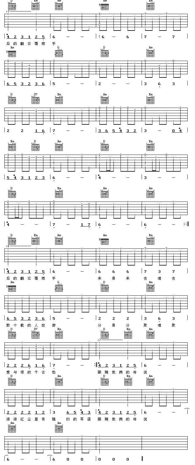 《滚滚红尘-认证谱》吉他谱-C大调音乐网