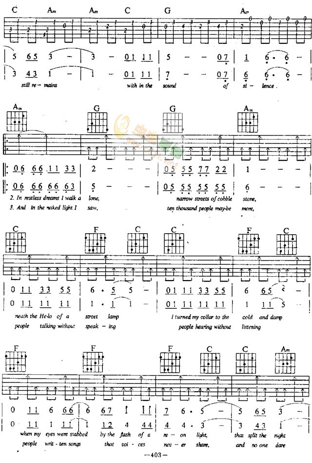 《thesoundofsilence-寂静之声(张文忠版)》吉他谱-C大调音乐网
