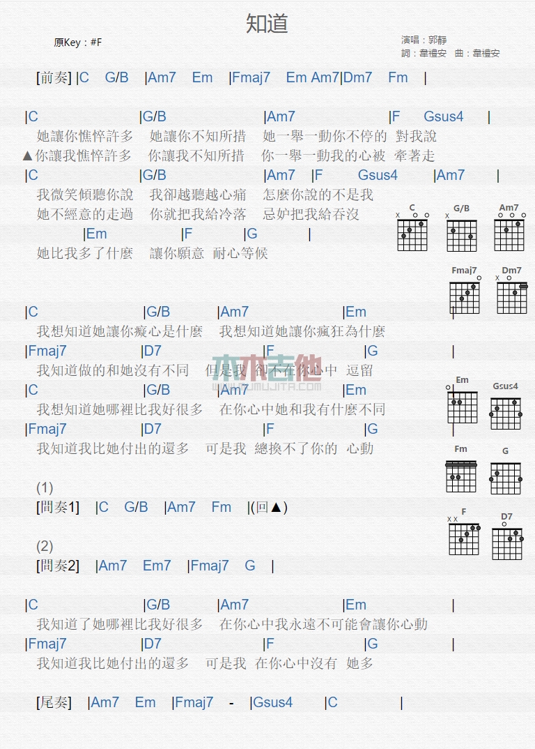 《知道》吉他谱-C大调音乐网