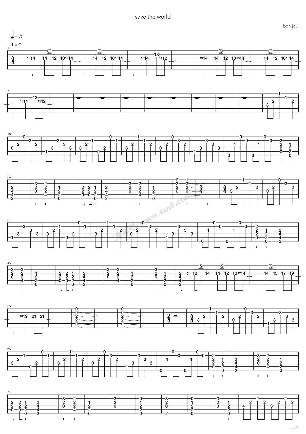 《Save The World》吉他谱-C大调音乐网