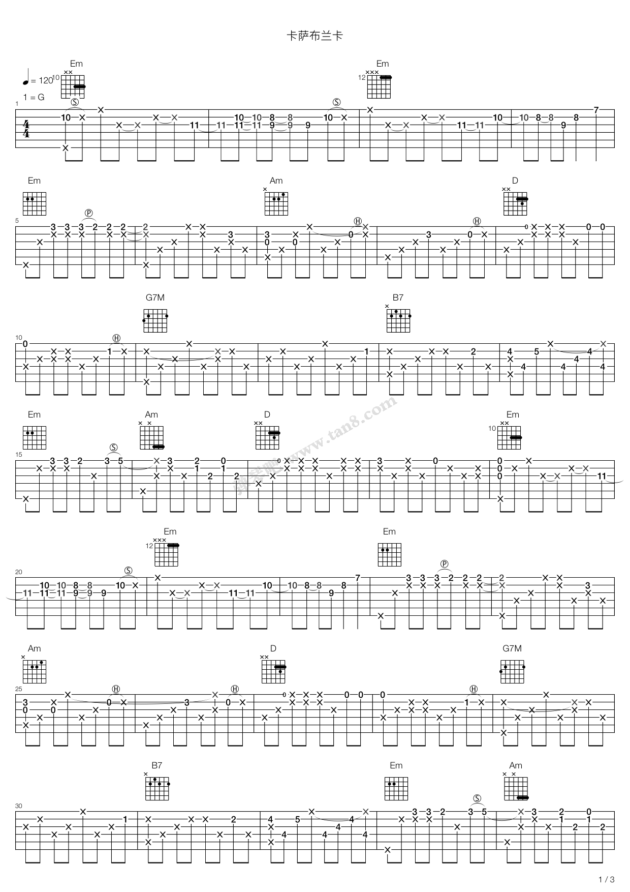 《Casablanca（卡萨布兰卡）》吉他谱-C大调音乐网