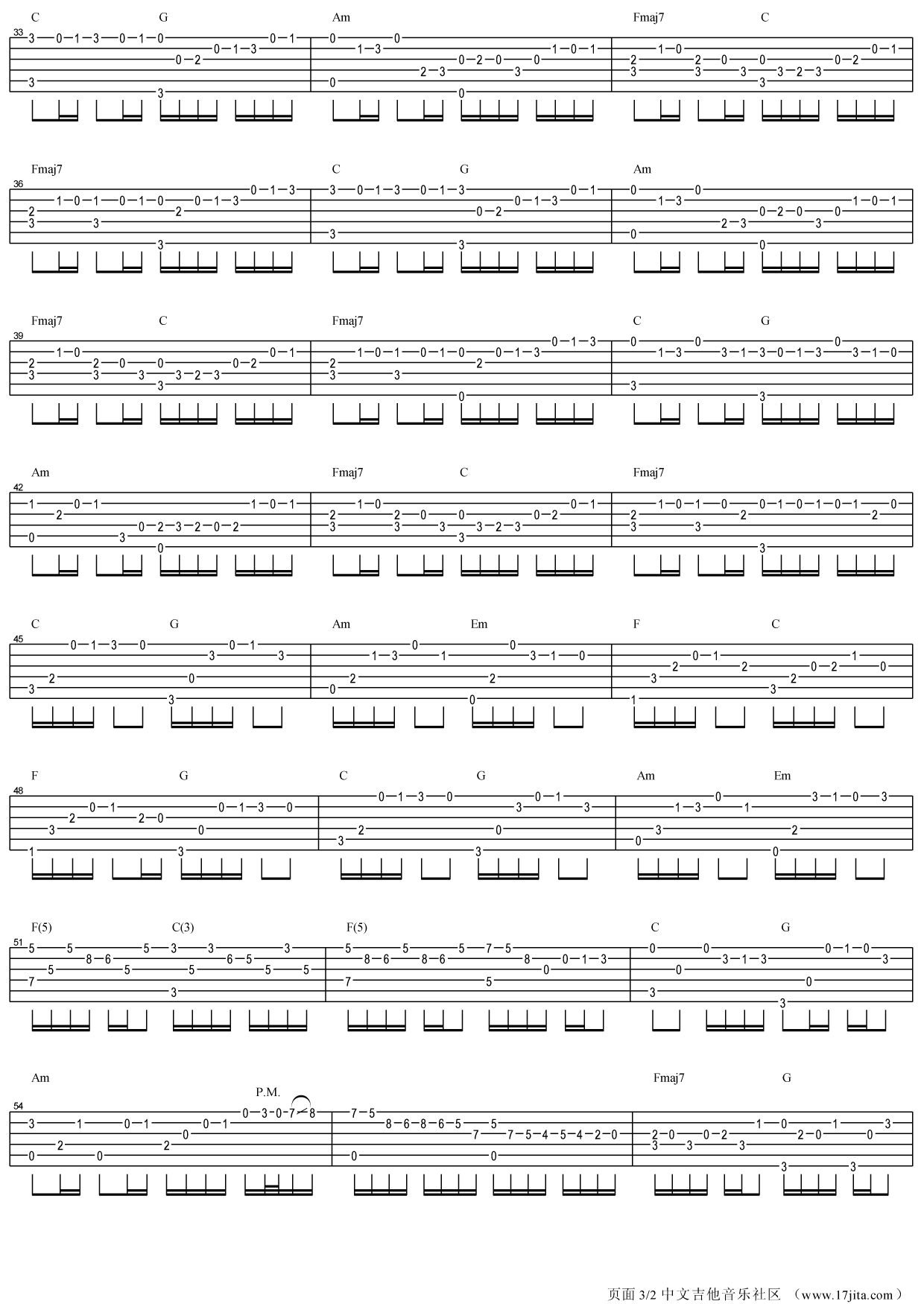 C调卡农吉他谱-C大调音乐网