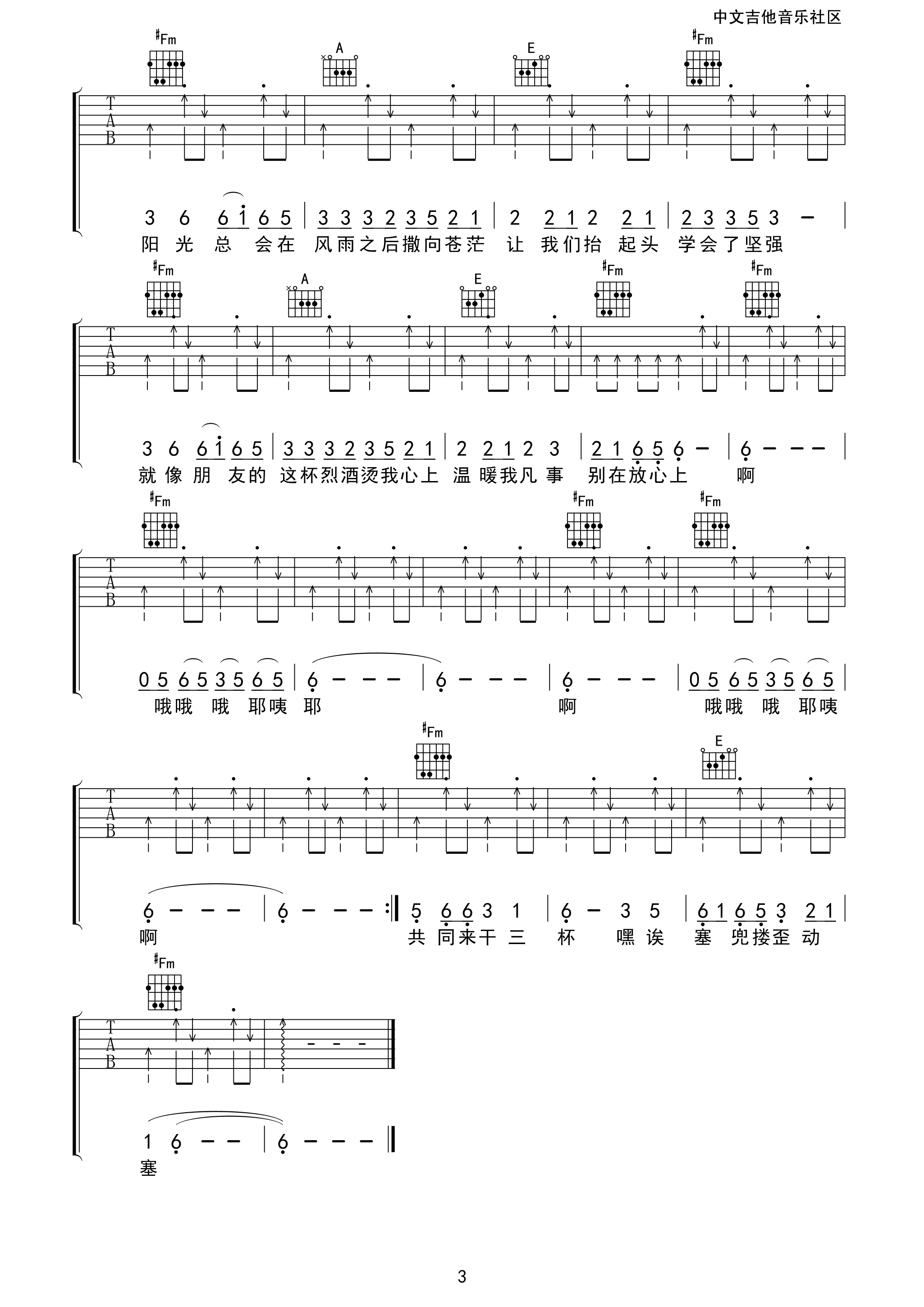 李晓杰 朋友的酒吉他谱-C大调音乐网