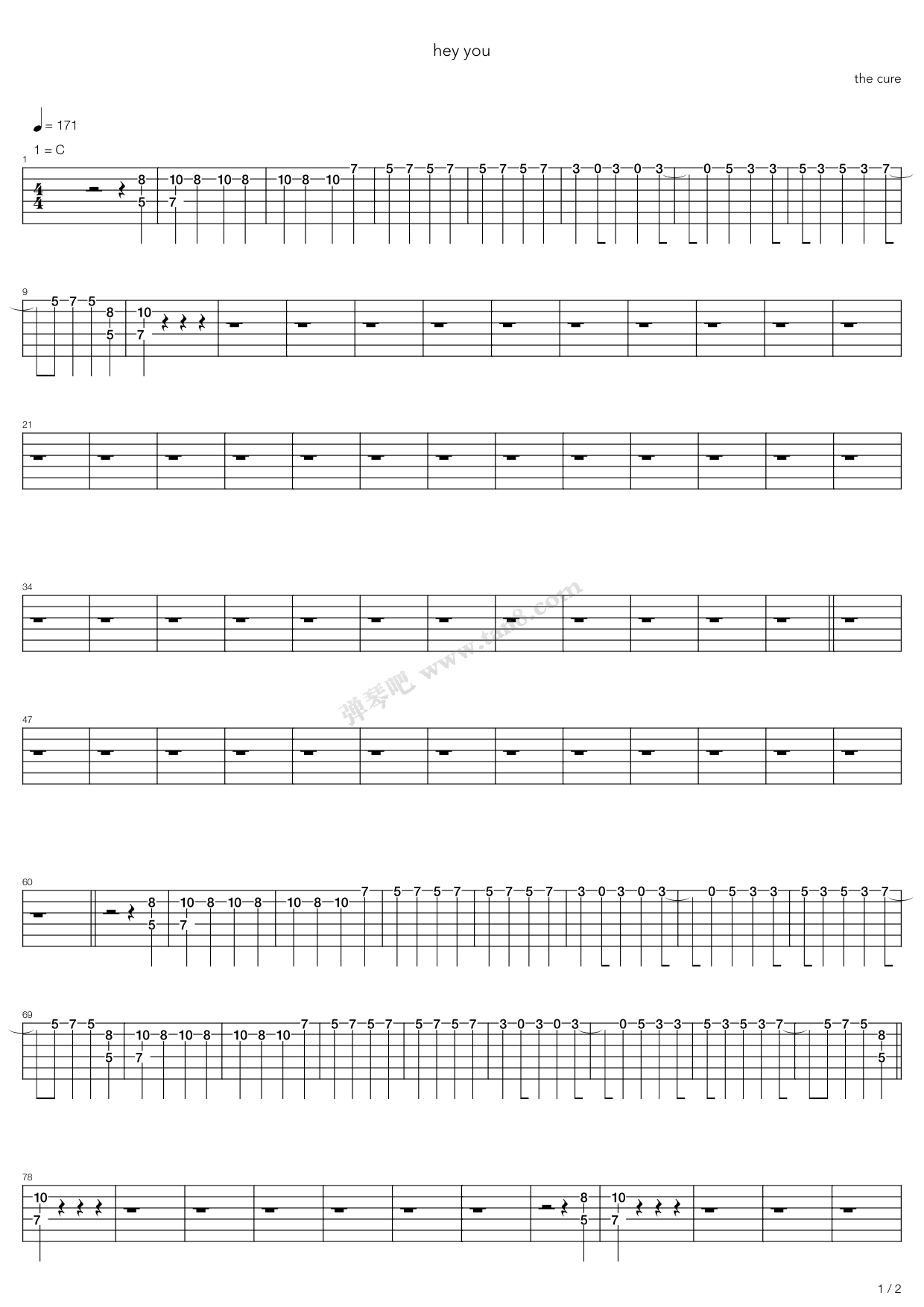 《Hey You》吉他谱-C大调音乐网