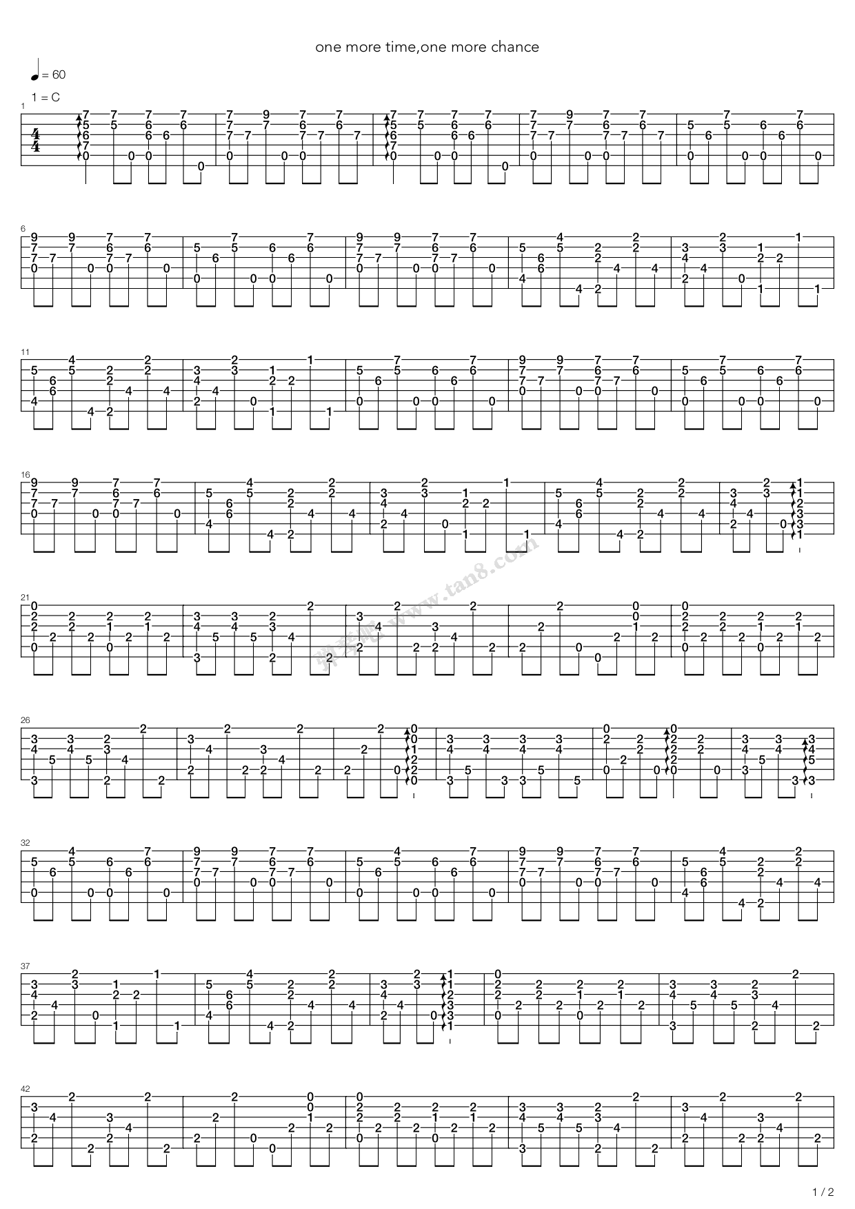 《郑中基One More Time One More Chance》吉他谱-C大调音乐网