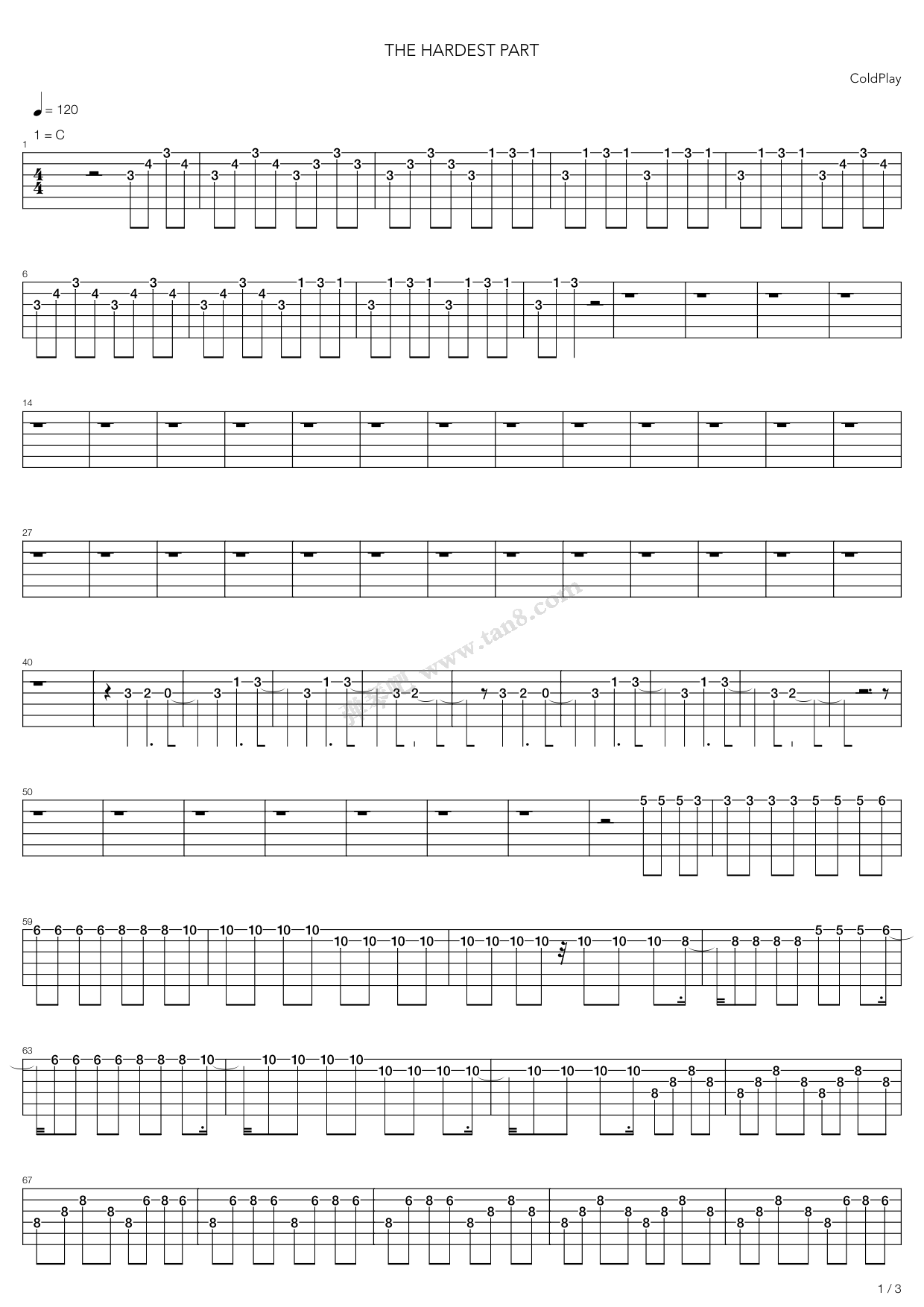 《Hardest Part》吉他谱-C大调音乐网