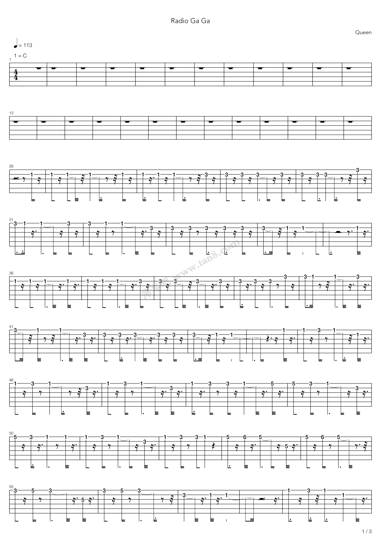 《Radio Ga Ga》吉他谱-C大调音乐网