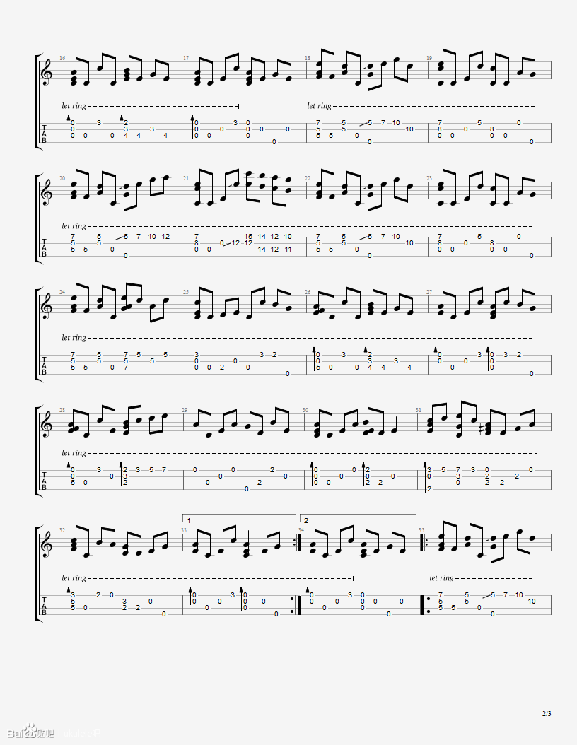 奇迹の山 |尤克里里ukulele指弹谱（岸部真明）-C大调音乐网