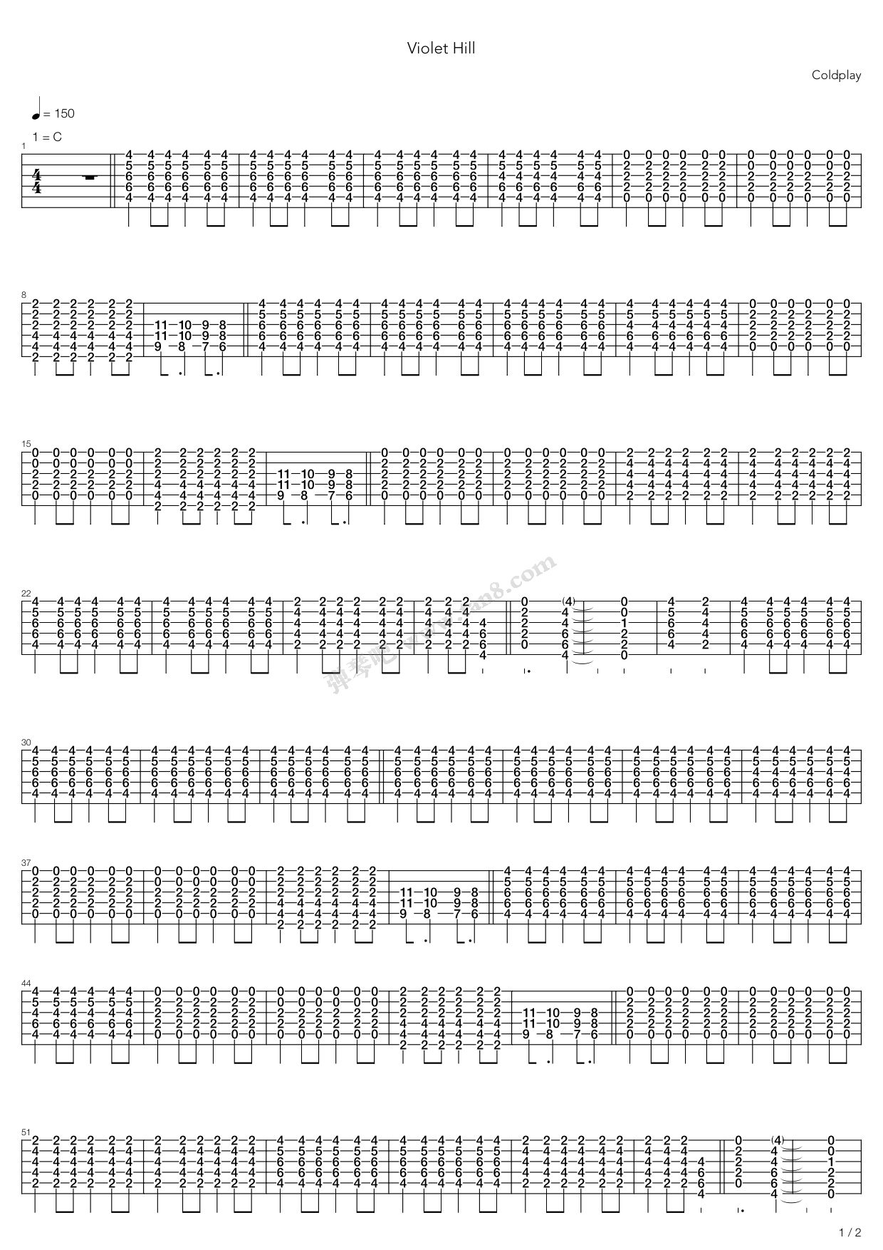 《Violet Hill》吉他谱-C大调音乐网