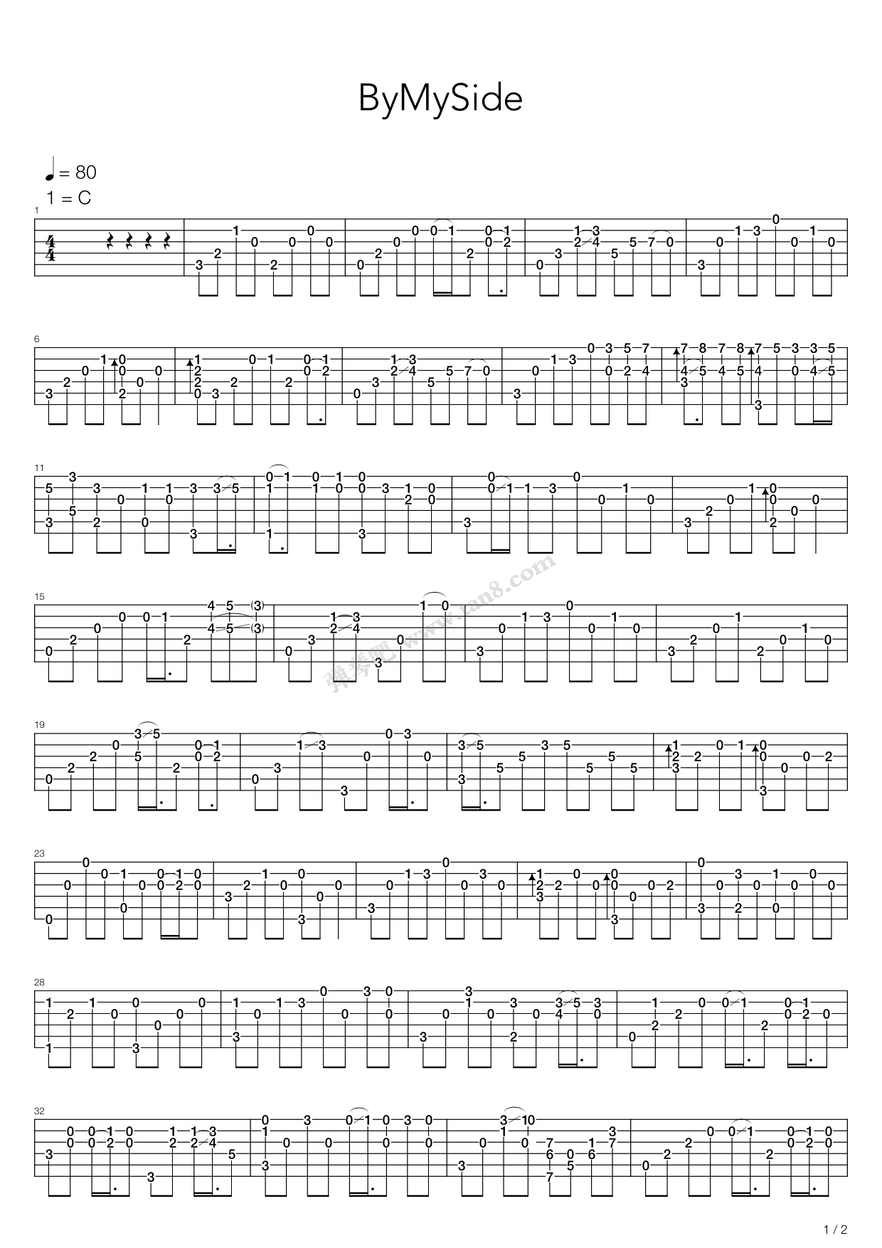 《By My Side》吉他谱-C大调音乐网