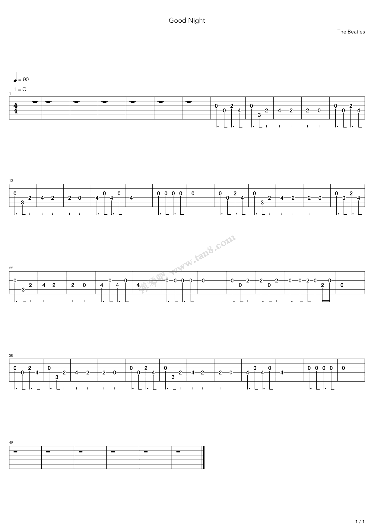 《Good Night》吉他谱-C大调音乐网