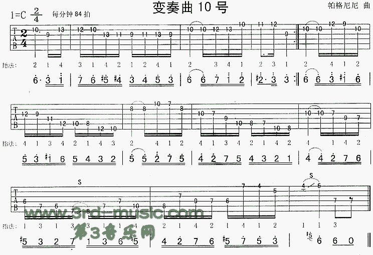 《帕格尼尼变奏曲10号(独奏曲)》吉他谱-C大调音乐网