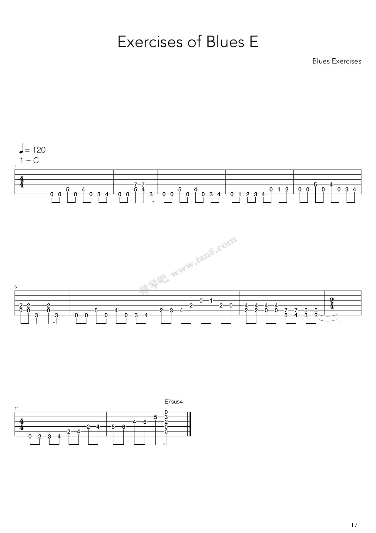 《布鲁斯练习 - Exercise of Blues E》吉他谱-C大调音乐网