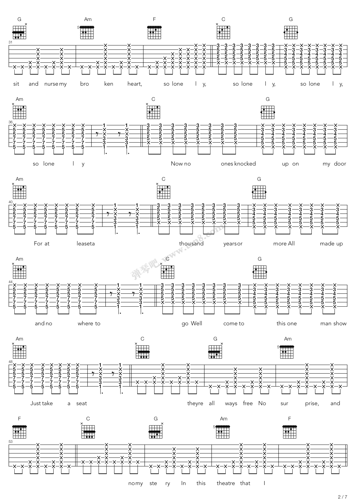 《So Lonely》吉他谱-C大调音乐网