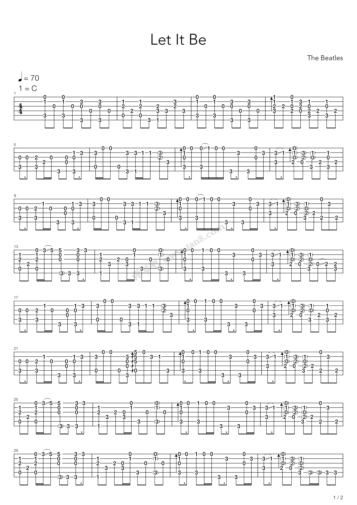 《Let It Be》吉他谱-C大调音乐网