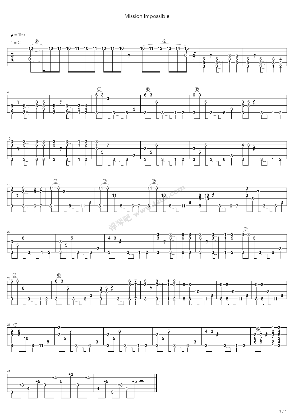 《Mission Impossible(碟中谍)》吉他谱-C大调音乐网