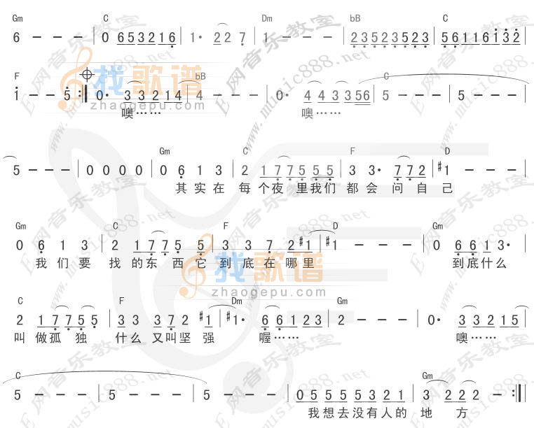 《Nopeople没有人的地方（简谱+吉他和弦）》吉他谱-C大调音乐网