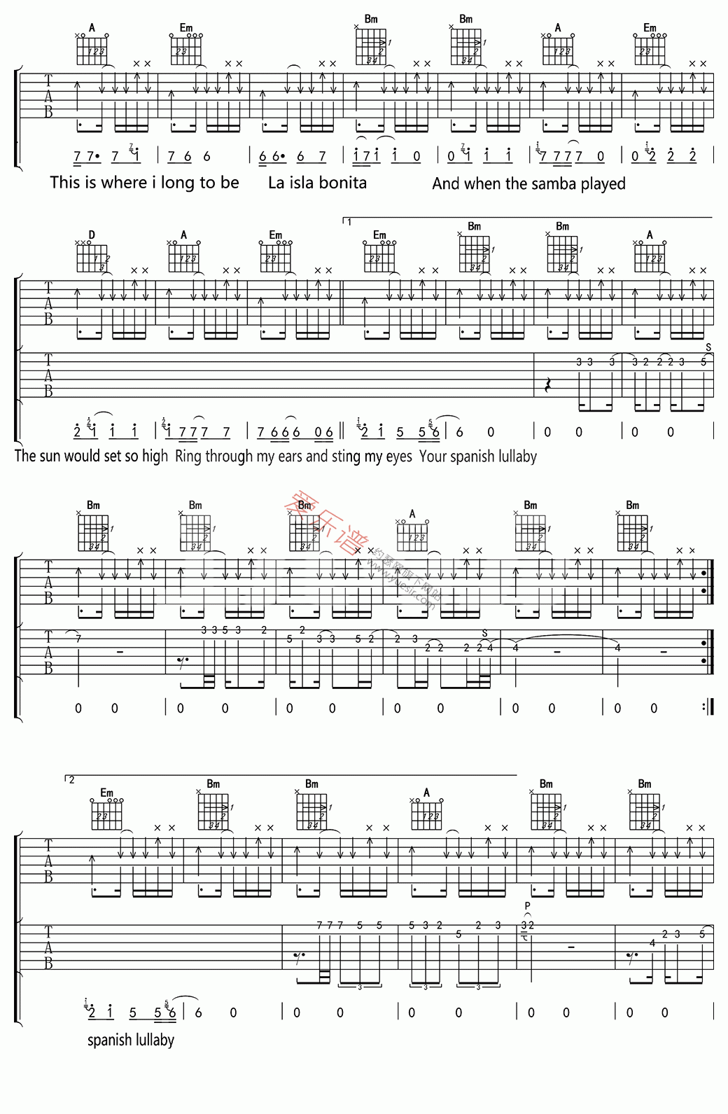 《Madonna《La Isla Bonita》》吉他谱-C大调音乐网