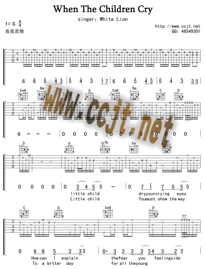 《Whenthechildrencry》吉他谱-C大调音乐网