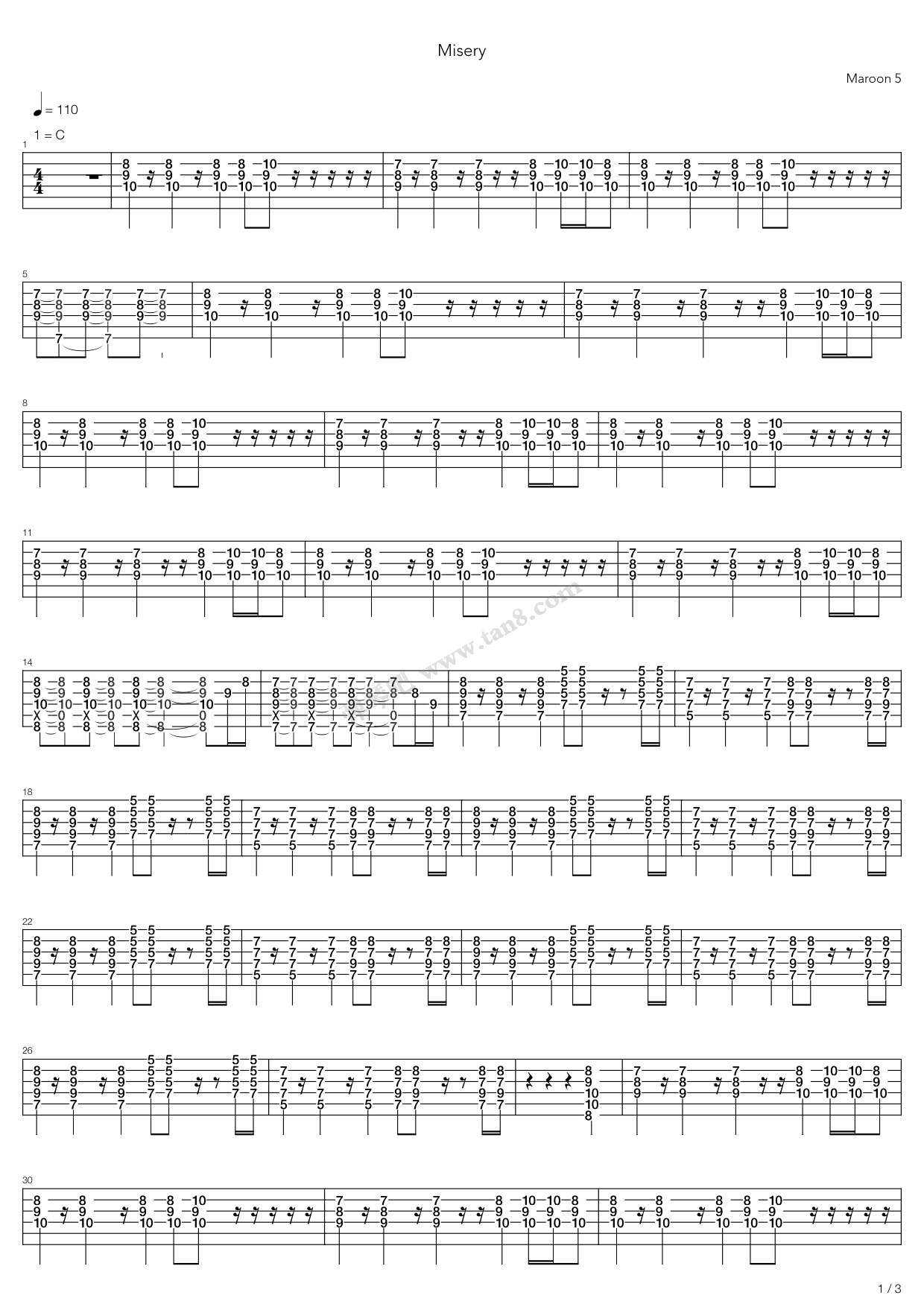 《Misery》吉他谱-C大调音乐网