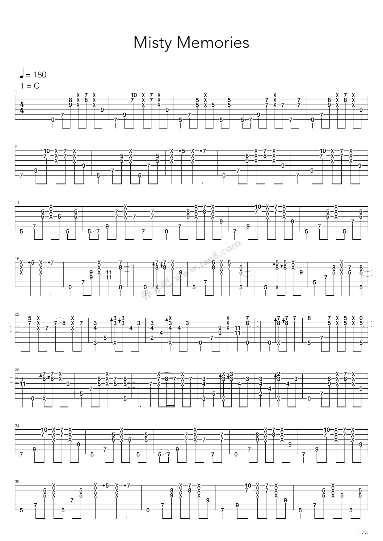 《Misty Memories（指弹版，郑成河）》吉他谱-C大调音乐网