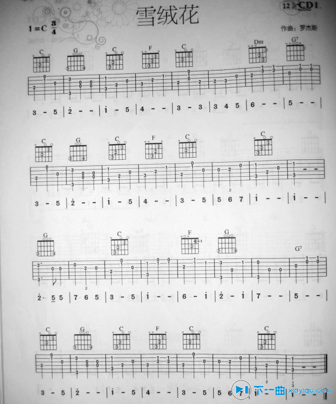 《雪绒花吉他谱指弹版C调_雪绒花六线谱指弹版》吉他谱-C大调音乐网