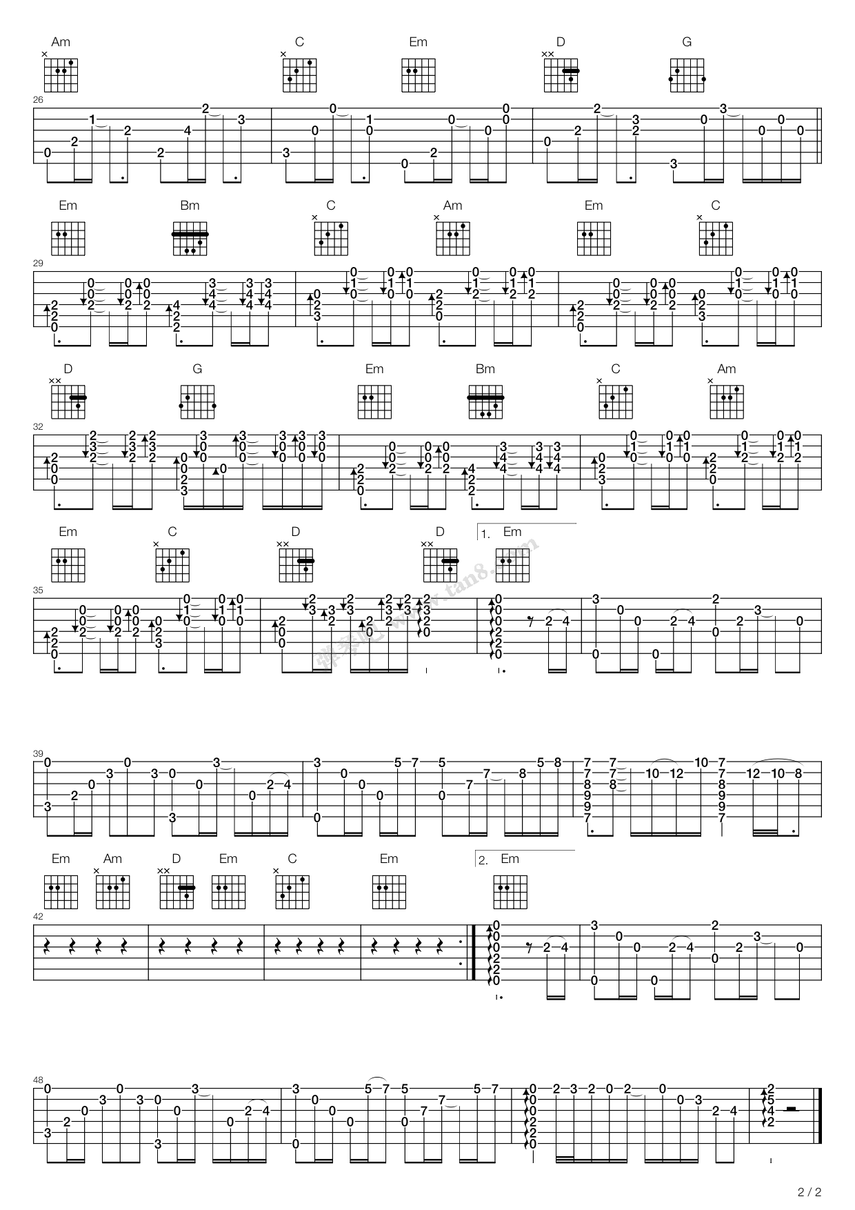 《让泪化作相思雨》吉他谱-C大调音乐网