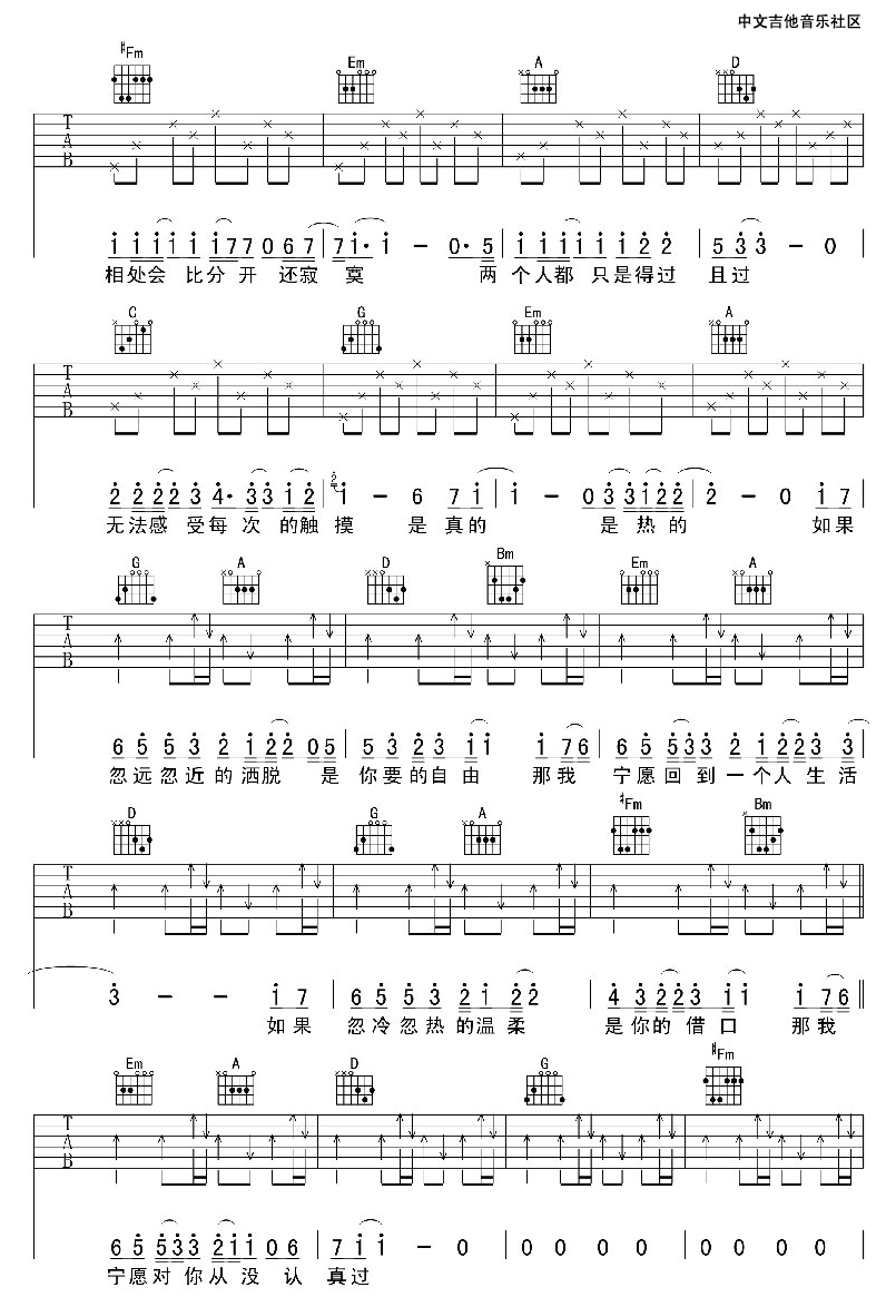 丁当 猜不透吉他谱六线谱-C大调音乐网