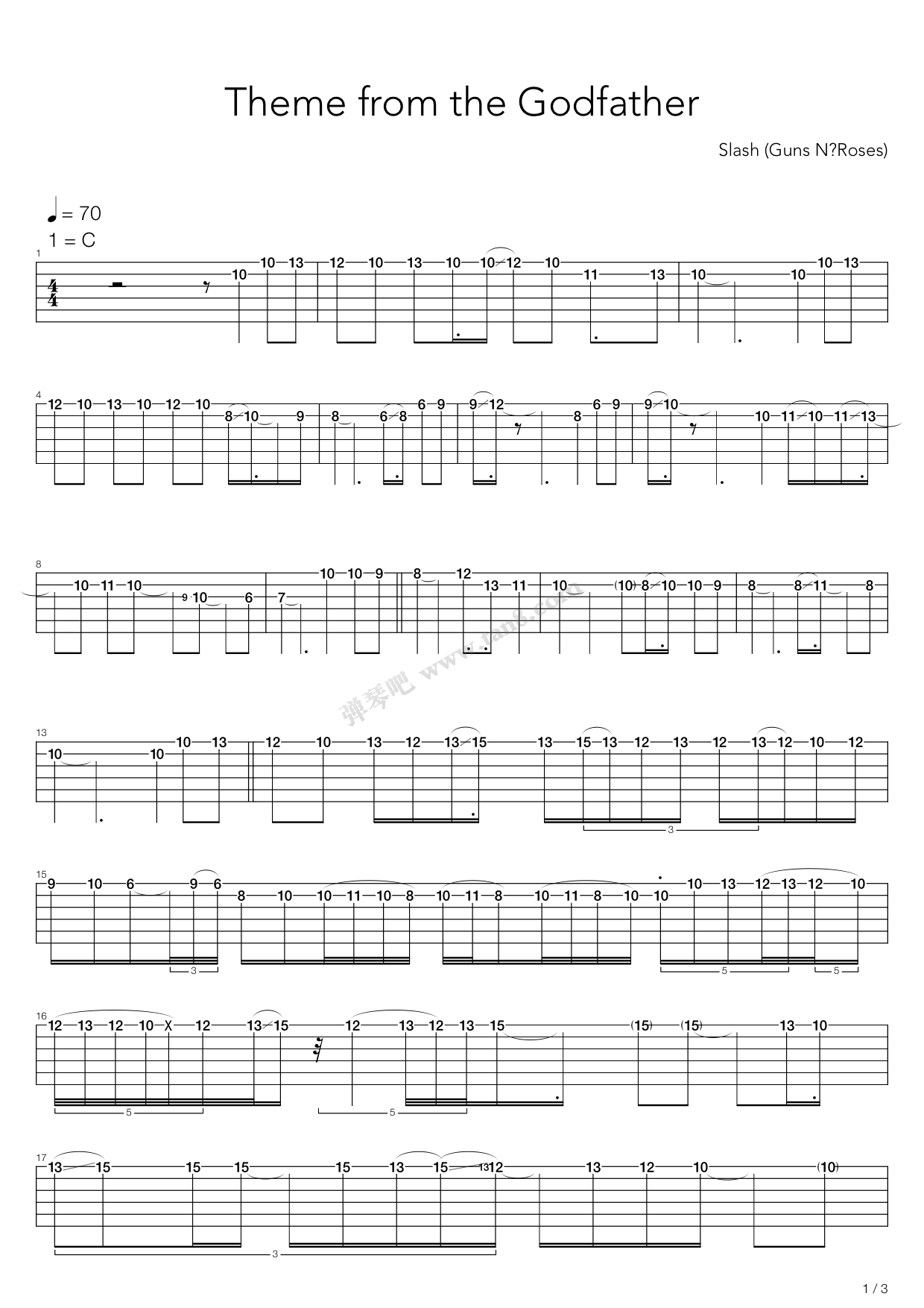 《Theme from the Godfather(教父主题曲)》吉他谱-C大调音乐网