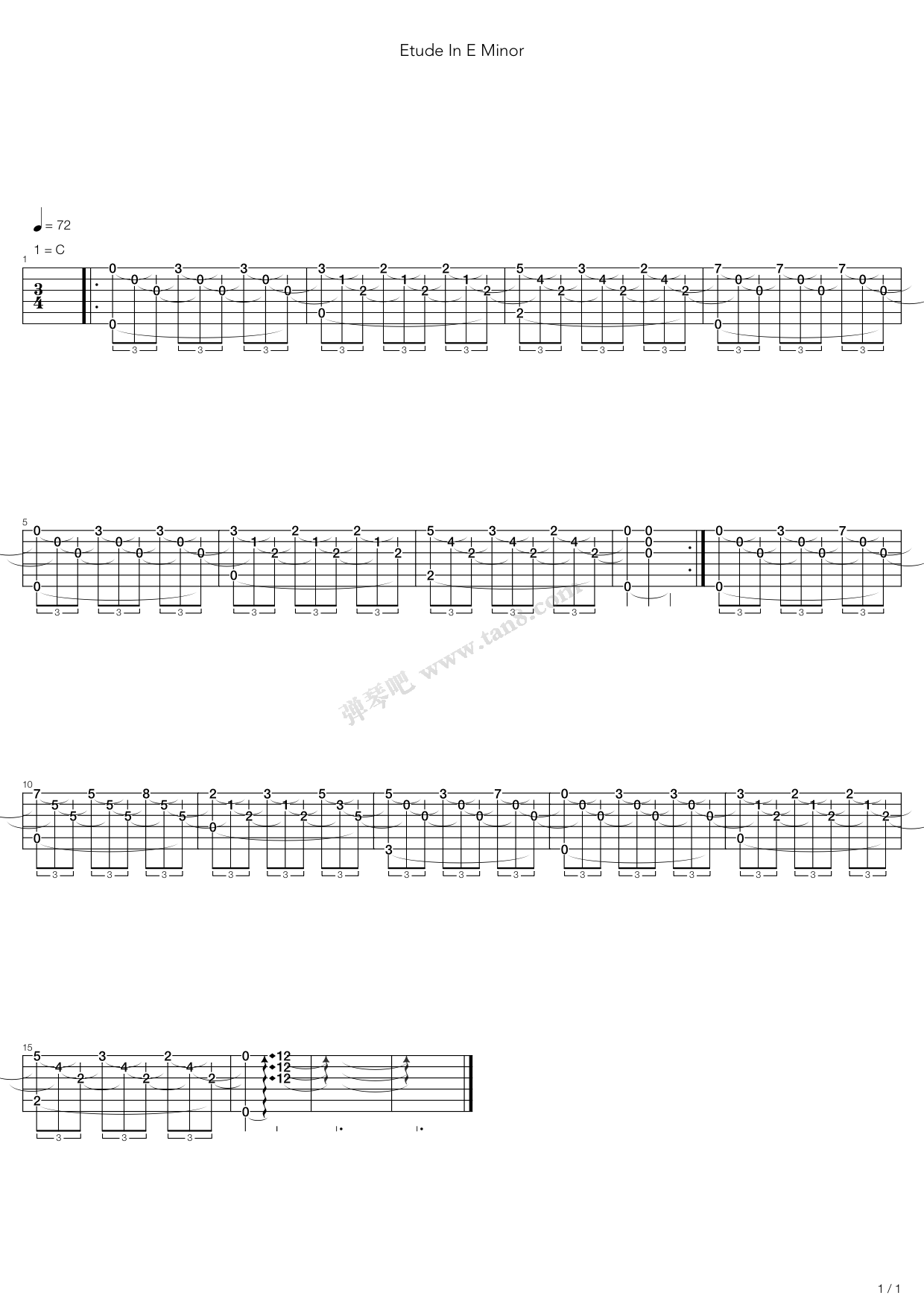 《Etude In E Minor》吉他谱-C大调音乐网